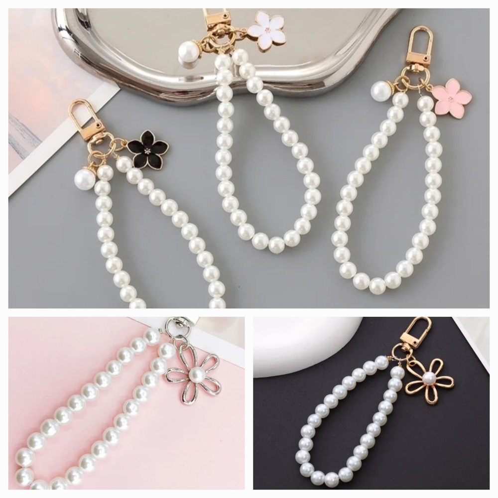 Pearl Beaded Flower Bag Charms- set of 5